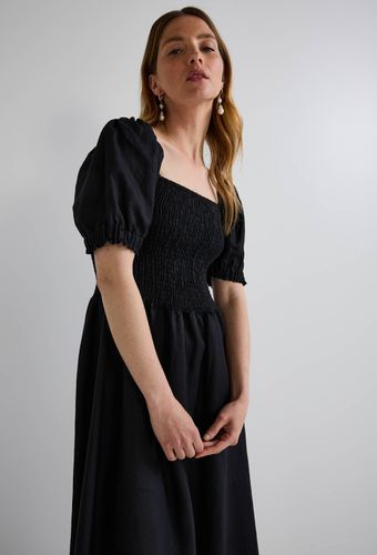 Robe manches courtes smockée en lin - MONOPRIX PREMIUM - Modalova