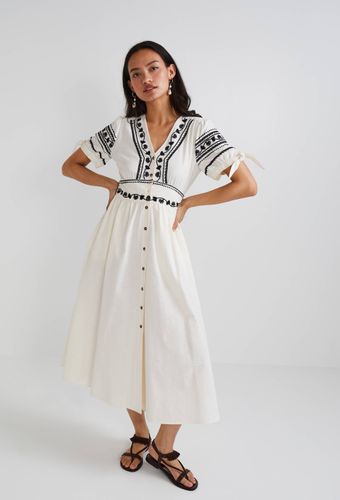 Robe midi brodée unie en coton BIO GOTS et lin - MONOPRIX - Modalova
