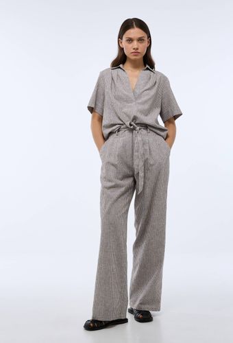 Pantalon taille haute large à rayures contenant du lin - MONOPRIX - Modalova