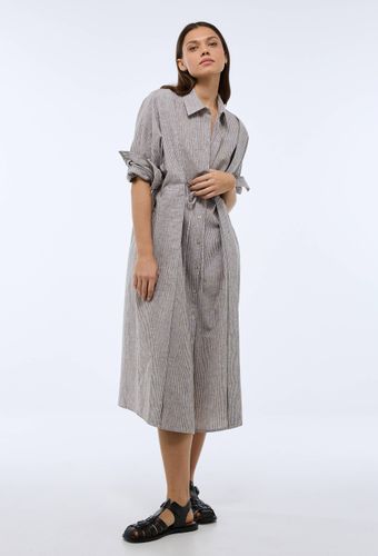 Robe midi rayée en lin et coton - MONOPRIX - Modalova