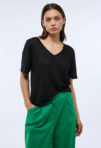 T-shirt col V uni en lin - MONOPRIX PREMIUM - Modalova