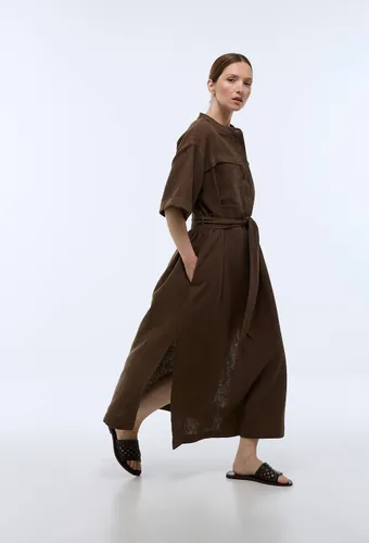 Robe midi rayée contenant du lin - MONOPRIX - Modalova