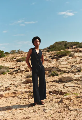 Pantalon large à pinces en denim - MONOPRIX - Modalova