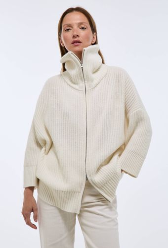 Pull zippé en maille cotelée manches coudes en laine et coton - MONOPRIX - Modalova
