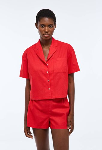 Pyjashort uni manches courtes en coton et lin - MONOPRIX PREMIUM - Modalova