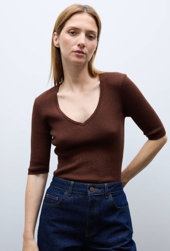 Pull manches coude à côtes en coton et cachemire - MONOPRIX - Modalova