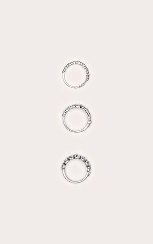 Silver Ensemble De 3 Bagues À Strass Baguette | Taille Medium/Large - PrettyLittleThing - Modalova
