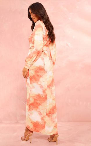 Robe Maxi Portefeuille À Imprimé Aquarelle Avec Lien À Pompons | Taille 32 - PrettyLittleThing - Modalova
