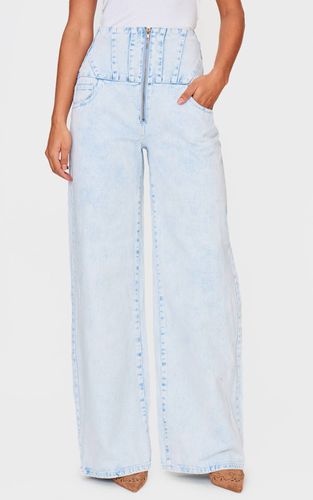 Light Blue Acid Wash Jean Taille Corset Détails De Coutures Délavage Acide | Taille 36 - PrettyLittleThing - Modalova