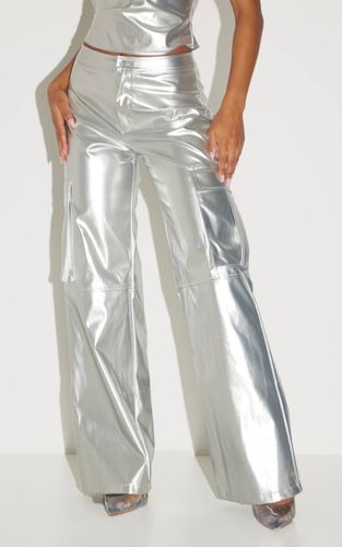 Silver Pantalon Cargo Large En Synthétique Métallisé | Taille 34 - PrettyLittleThing - Modalova
