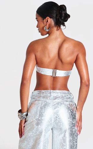 Silver Top Bandeau En Denim Effet Craquelé Enduit | Taille 42 - PrettyLittleThing - Modalova