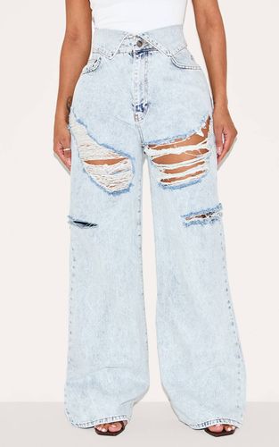 Light Blue Acid Wash Jean Large Taille Repliable Délavage Acide Déchiré Denim Shape | Taille 42 - PrettyLittleThing - Modalova