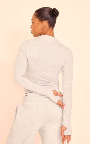 Grey Marl Haut Long Zippé À Motif Brodé | Taille XS - PrettyLittleThing - Modalova