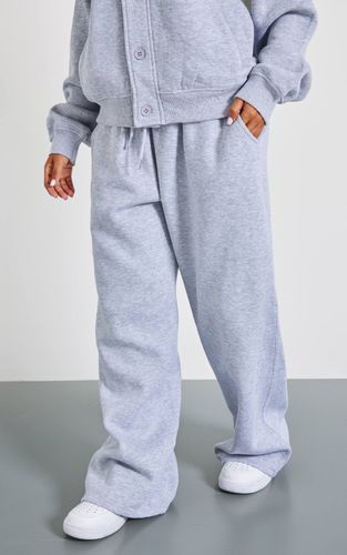 Grey Marl Jogging Petite Taille À Jambes Larges Avec Taille Élastiquée Et Cordon De Serrage | Taille Large - PrettyLittleThing - Modalova