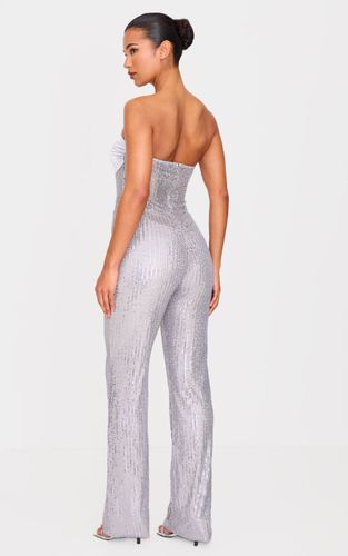 Silver Combinaison-pantalon Bandeau À Sequins Avec Empiècements Transparents | Taille 36 - PrettyLittleThing - Modalova