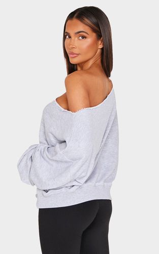 Grey Marl Sweat-shirt Surdimensionné À Épaule Dénudée | Taille XS - PrettyLittleThing - Modalova