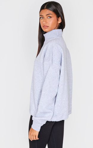 Grey Marl Sweatshirt Latte À Zip Quart Et Ourlet À Cordon | Taille XS - PrettyLittleThing - Modalova