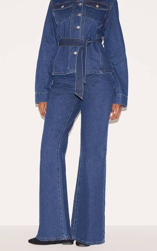 Dark Blue Jean Évasé Taille Mi-haute À Coutures Contrastées | Taille 32 - PrettyLittleThing - Modalova