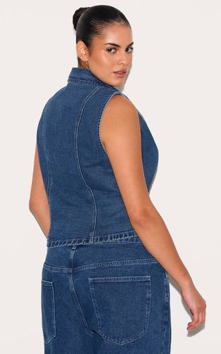 Dark Blue Gilet Col En Denim Grande Taille | Taille 46 - PrettyLittleThing - Modalova