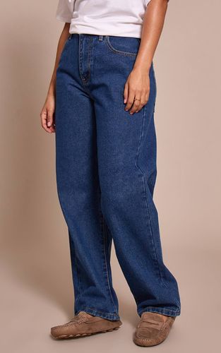Dark Blue Petite Jean Boyfriend Taille Haute | Taille 32 - PrettyLittleThing - Modalova