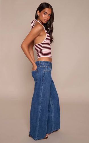 Dark Blue Jean Boyfriend Taille Basse À Jambe Large | Taille 42 - PrettyLittleThing - Modalova