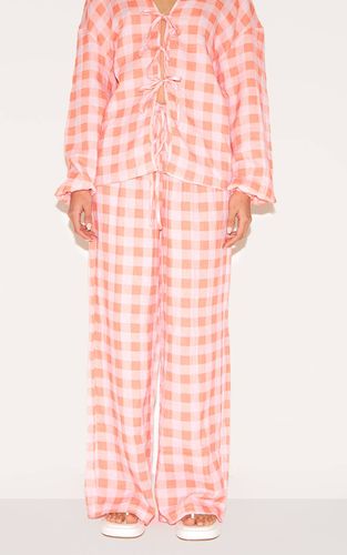 Ensemble Coordonné Pantalon Large À Carreaux En Gaze De Coton Avec Taille Nouée | Taille 32 - PrettyLittleThing - Modalova
