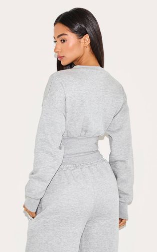 Grey Marl Sweat Zippé Petite À Ourlet Élastiqué | Taille Medium - PrettyLittleThing - Modalova