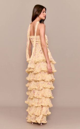 Yellow Robe Longue À Volants Étagés En Mousseline À Imprimé Fleuri Ditsy | Taille 42 - PrettyLittleThing - Modalova