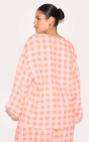 Ensemble Coordonné Chemise À Carreaux En Étamine Avec Nœud Devant Et Manches Longues | Taille 56 - PrettyLittleThing - Modalova