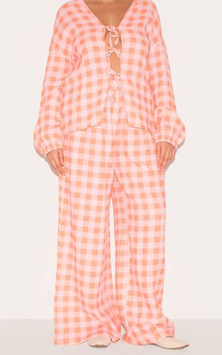 Ensemble Pantalon Large À Carreaux En Cheesecloth Avec Taille Nouée Plus | Taille 44 - PrettyLittleThing - Modalova