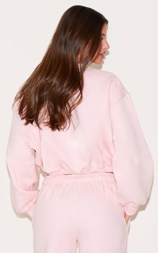 Baby Pink Sweat-shirt Court Zippé Avec Cordon De Serrage À La Taille | Taille XL - PrettyLittleThing - Modalova