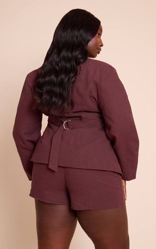 Deep Chocolate Blazer Coordonné Grande Taille En Lin Premium Ajusté À Manches Cocon Et Taille Cintrée | Taille 58 - PrettyLittleThing - Modalova