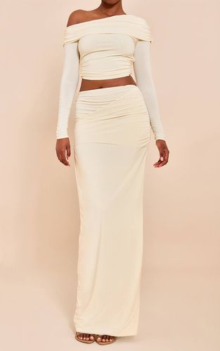 Almond Jupe Maxi À Double Couche Slinky Avec Taille Repliée | Taille 38 - PrettyLittleThing - Modalova