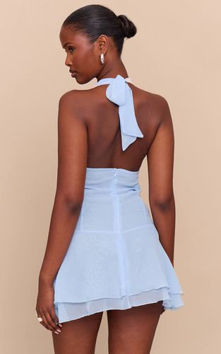 Baby Blue Robe Mini Froncée À Col Bénitier En Mousseline À Imprimé Fleuri | Taille 42 - PrettyLittleThing - Modalova