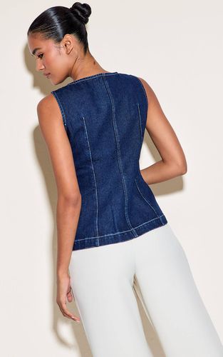 Haut En Jean Sans Manches À Fermeture Éclair Foncé | Taille 32 - PrettyLittleThing - Modalova