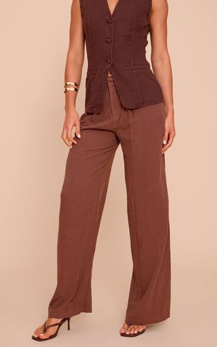 Dark Chocolate Pantalon Droit Tailleur Aspect Lin Coupe Tall | Taille 32 - PrettyLittleThing - Modalova
