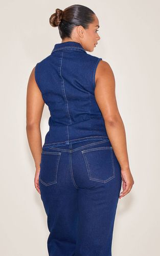 Top Long En Denim Stretch Shape Avec Boutonnière | Taille 42 - PrettyLittleThing - Modalova