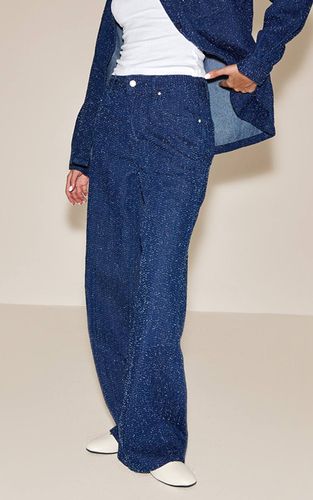 Dark Blue Jean En Denim Bouclé Taille Haute | Taille 32 - PrettyLittleThing - Modalova