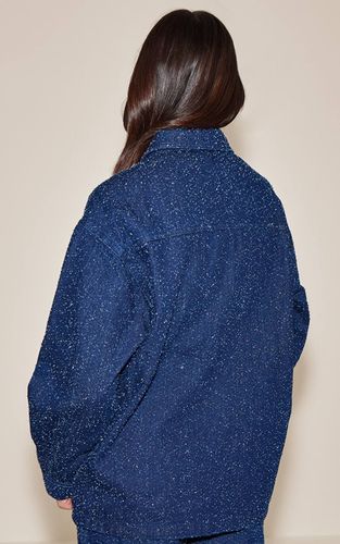 Dark Blue Chemise Oversize En Denim Bouclé À Patte De Boutonnage Dissimulée | Taille 42 - PrettyLittleThing - Modalova