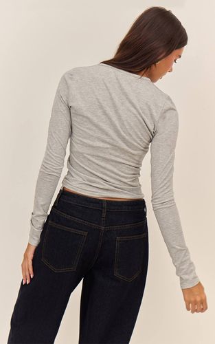 Grey Marl Haut À Manches Longues En Coton Avec Col Rond | Taille 42 - PrettyLittleThing - Modalova