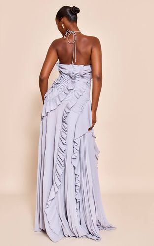 Blue Grey Robe Longue Plissée À Volants Et Col Licou | Taille 42 - PrettyLittleThing - Modalova