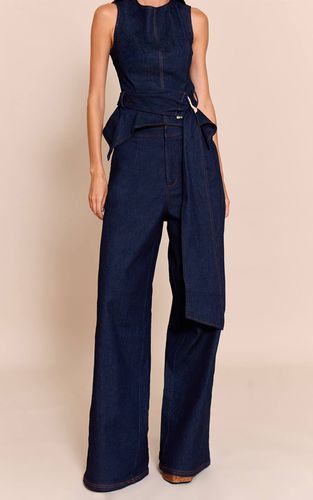 Pantalon Large En Denim Chambray Bleu | Taille 42 - PrettyLittleThing - Modalova