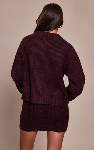 Chocolate Plum Cardigan Boutonné En Maille Torsadée | Taille Medium - PrettyLittleThing - Modalova
