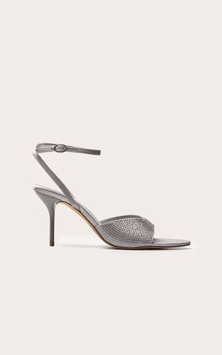 Silver Mule À Détail Nœud Orné De Strass Thermocollants | Taille 36 - PrettyLittleThing - Modalova