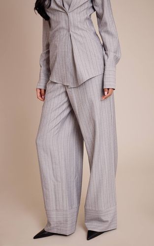 Moss Grey Pantalon Tissé À Fines Rayures Avec Cordon De Serrage Tall | Taille 34 - PrettyLittleThing - Modalova