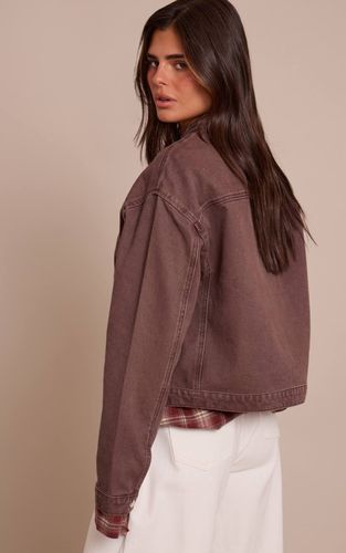 Chocolate Plum Veste En Denim Ample À Col Motard | Taille 42 - PrettyLittleThing - Modalova