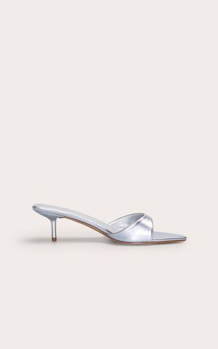 Silver Mules À Talon Aiguille Bas Avec Bride Fine Et Bout Pointu En Satin | Taille 38 - PrettyLittleThing - Modalova