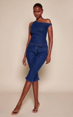 Capri En Denim Taille Basse | Taille 42 - PrettyLittleThing - Modalova