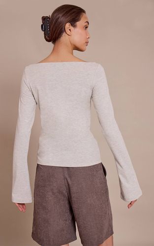 Grey Marl Haut Asymétrique Froncé À Manches Longues En Coton Doux | Taille 42 - PrettyLittleThing - Modalova