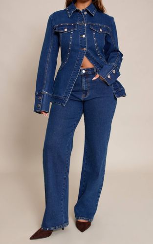 Dark Blue Jean Droit À Ourlet Clouté Shape | Taille 36 - PrettyLittleThing - Modalova
